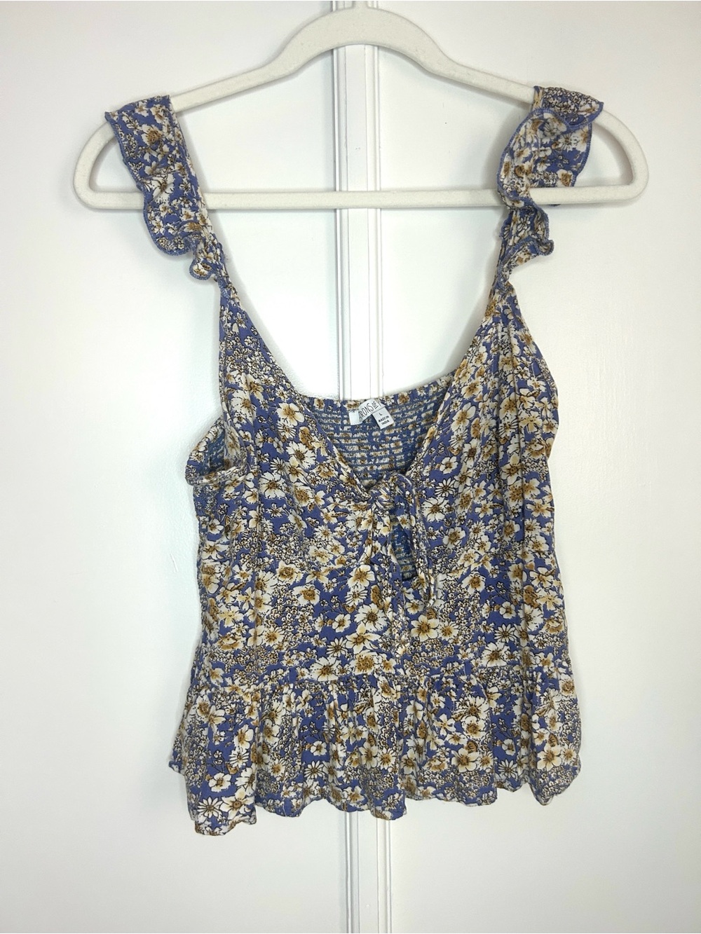 Patrons of Peace Ruffle Tie Front Floral Tank - L